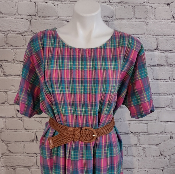 Vintage 2xl Plaid Cotton Dress 220 Hickory - Picture 2 of 7